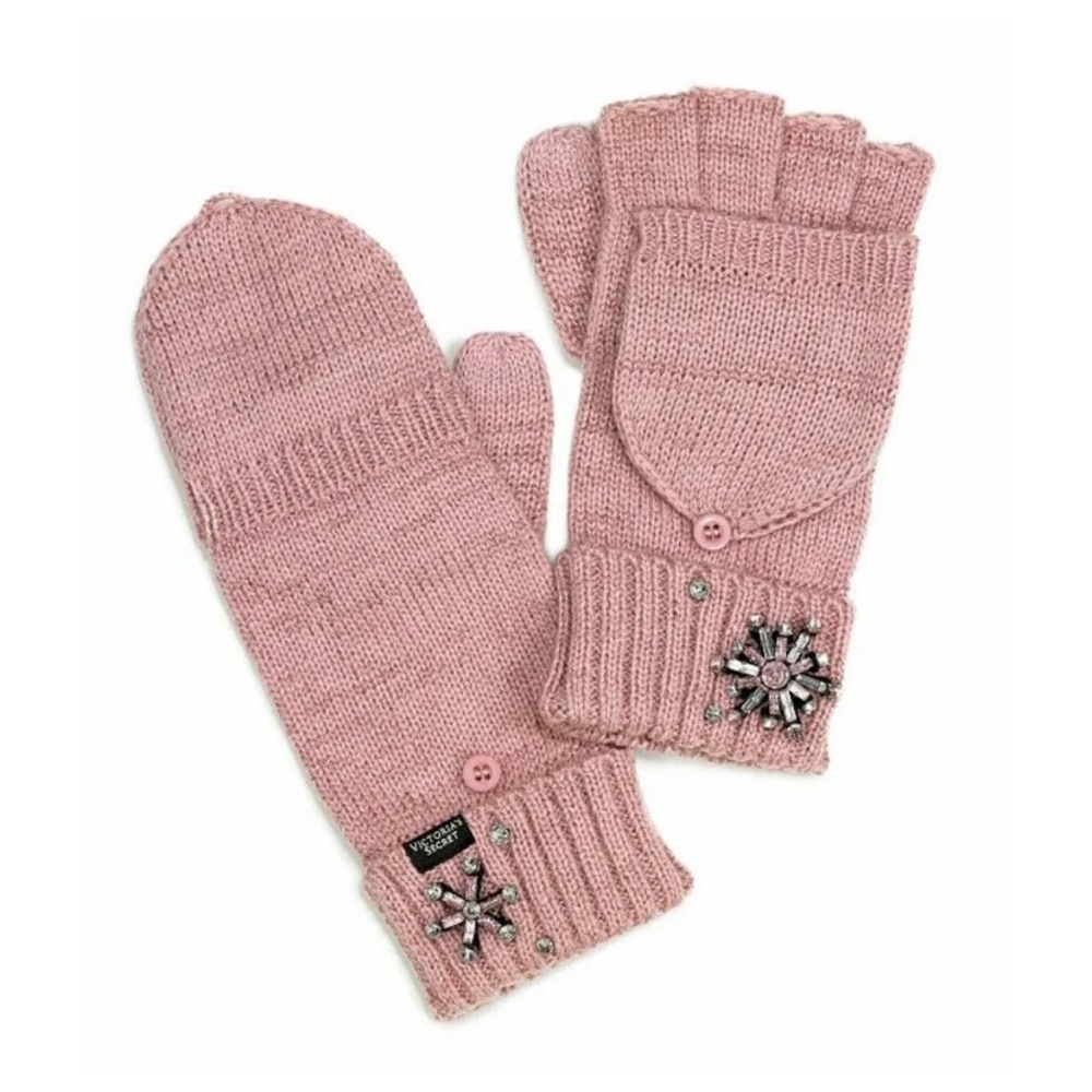 Victoria's Secret Convertible MITTENS Snowflake Sparkle Bling Blush Pink